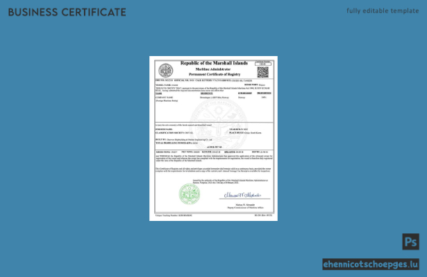 Dauerhafte Registrierungsurkunde der Marshallinseln – Beispielansicht in Word und PDF